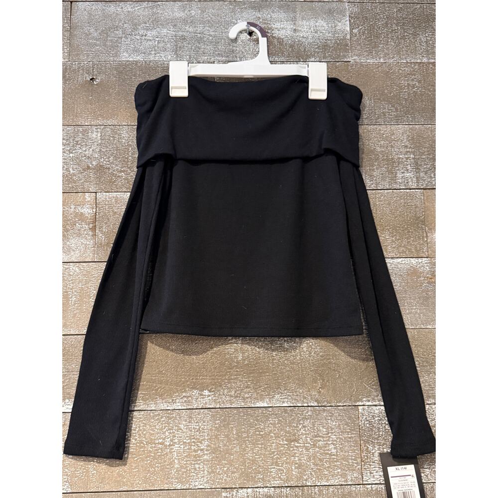 Girls Off-Shoulder Ribbed Top NWT – Black Long Sleeve (XL‎ 14)